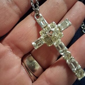 Radiant Mustard Seed Crystal Cross Necklace.